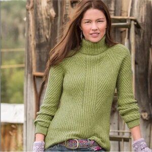 Sundance Toasty Dimensions Turtleneck Sweater Green Cotton Silk Blend Women